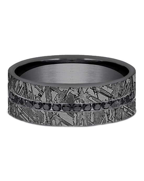 Gentlemen's Black Diamond Meteorite Pattern Comfort Fit Band in Grey Tantalum
